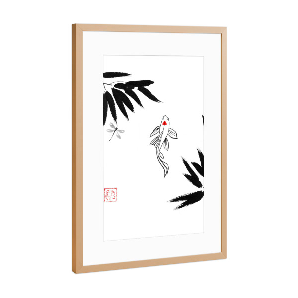 Poster mit Rahmen Kupfer "Kois im Wasser" artboxONE - Natur,Tiere - Karpfen,Koi,Japan,Sumie,Libelle