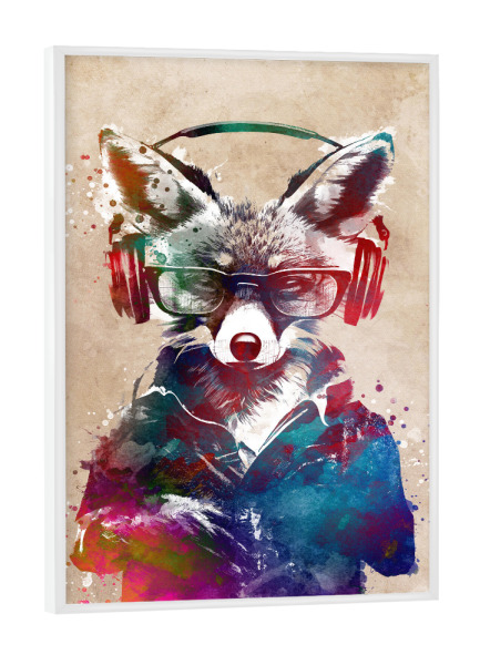 Poster mit weißem Rahmen "Fuchs-Hipster" artboxONE - Tiere,Musik - Fuchs,Foxy,Wildes tier,Tiere,Buch,Hipster,Grafik,Illustration,Design,Kunst