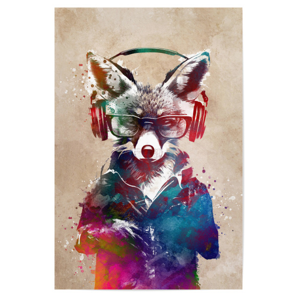 Poster "Fuchs-Hipster" artboxONE - Tiere,Musik - Fuchs,Foxy,Wildes tier,Tiere,Buch,Hipster,Grafik,Illustration,Design,Kunst
