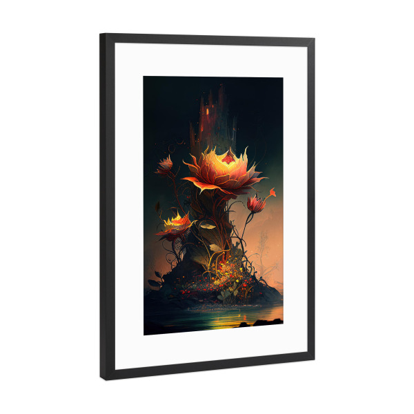 Poster mit Rahmen Schwarz (Metallic) "Mystisch leuchtende Blumen" artboxONE - Abstrakt
