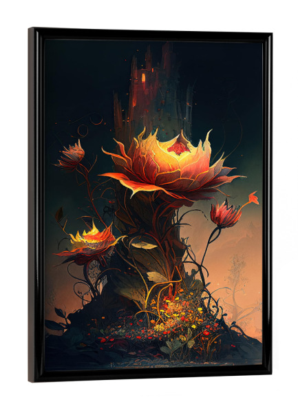 Poster mit schwarzem Rahmen "Mystisch leuchtende Blumen" artboxONE - Abstrakt