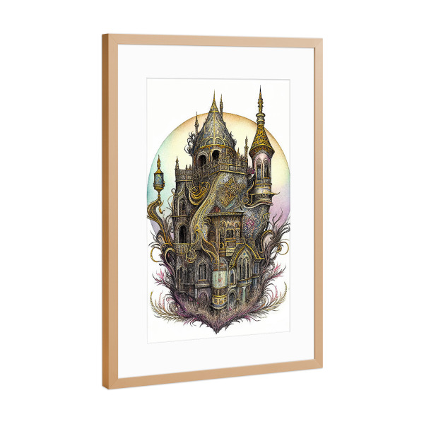 Poster mit Rahmen Kupfer "Fantasy-Schloss-Zeichnung" artboxONE - Abstrakt,Architektur