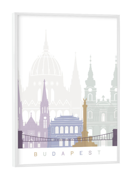 Poster mit weißem Rahmen "Budapester Skyline Pastell-b" artboxONE - Städte,Architektur