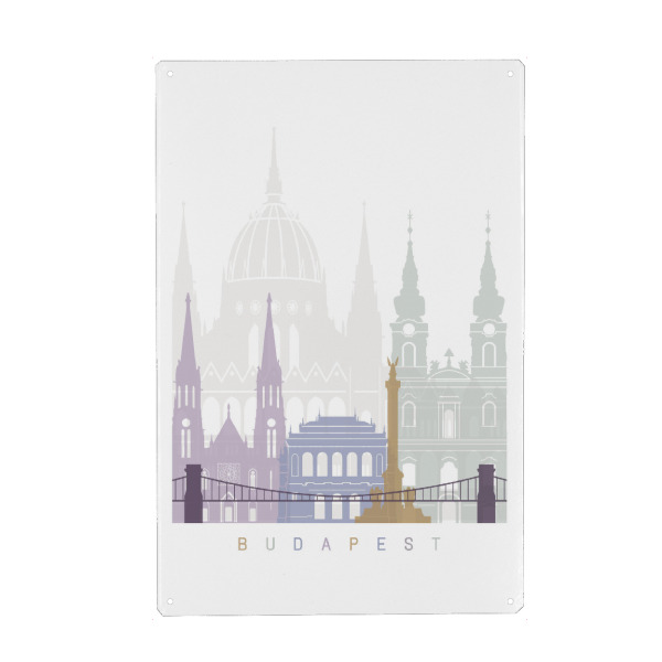 Holzbild "Budapester Skyline Pastell-b" artboxONE - Städte,Architektur
