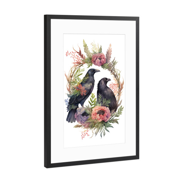 Poster mit Rahmen Schwarz (Metallic) "Zwei Raben" artboxONE - Floral,Tiere