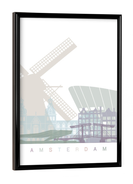Poster mit schwarzem Rahmen "AMSTERDAM SKYLINE PASTELL" artboxONE - Städte,Reise