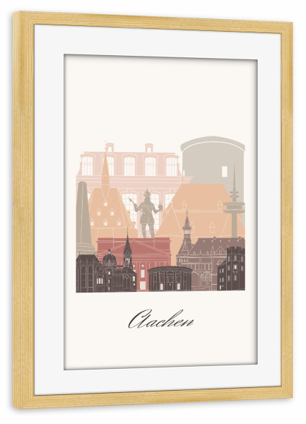 Poster mit Rahmen kiefer "Aachener Skyline in Terrakotta" artboxONE - Städte,Reise,Architektur,Kartografie