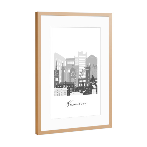 Poster mit Rahmen Kupfer "Hannover Skyline schwarz-weiß" artboxONE - Städte,Reise,Architektur,Kartografie