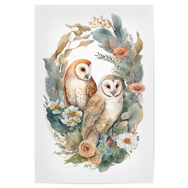 Poster "Zwei Eulen mit Blumen" artboxONE - Floral,Tiere