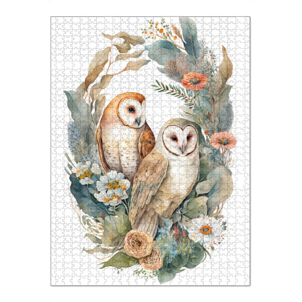 Puzzle Ravensburger "Zwei Eulen mit Blumen" artboxONE - Floral,Tiere