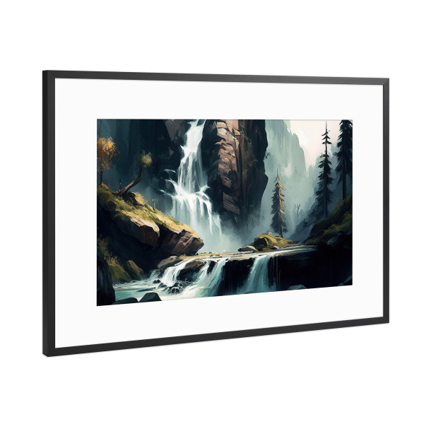 Poster mit Rahmen Schwarz (Metallic) "Kaskadental-Malerei" artboxONE - Natur