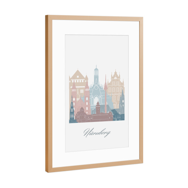 Poster mit Rahmen Kupfer "Nürnberger Skyline in Erdtönen" artboxONE - Städte,Reise,Architektur,Kartografie