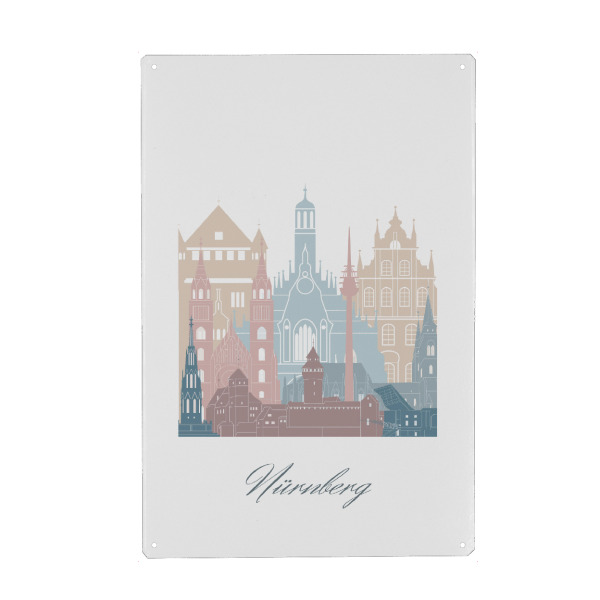 Holzbild "Nürnberger Skyline in Erdtönen" artboxONE - Städte,Reise,Architektur,Kartografie