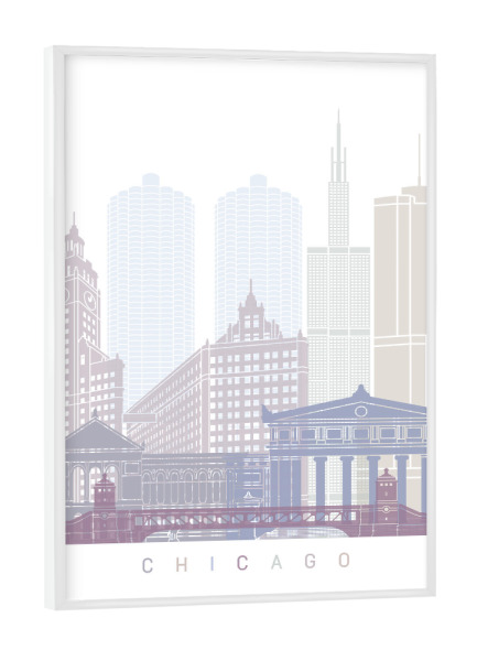 Poster mit weißem Rahmen "CHICAGO-SKYLINE-PASTELL" artboxONE - Städte,Reise,Architektur