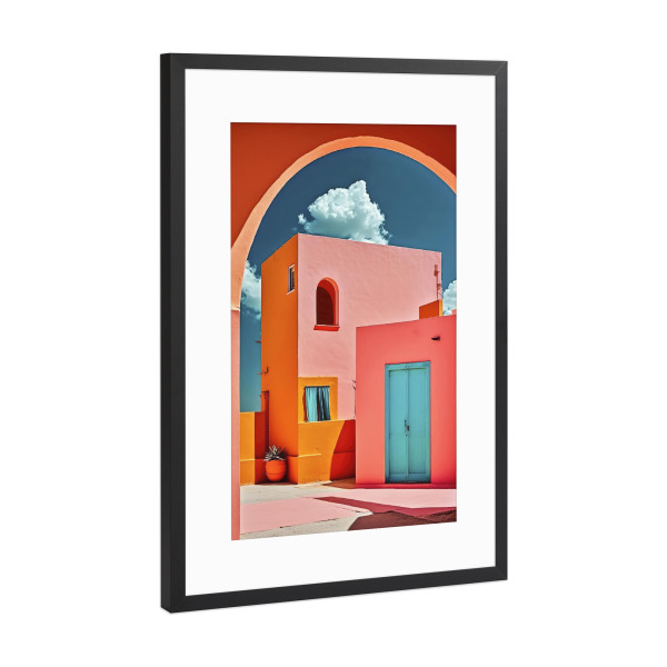 Poster mit Rahmen Schwarz (Metallic) "The Pink Village" artboxONE - Architektur,Geometrie,Für Mama