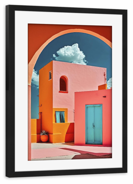 Poster mit Rahmen schwarz "The Pink Village" artboxONE - Architektur,Geometrie,Für Mama