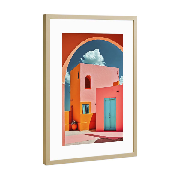 Poster mit Rahmen Gold "The Pink Village" artboxONE - Architektur,Geometrie,Für Mama
