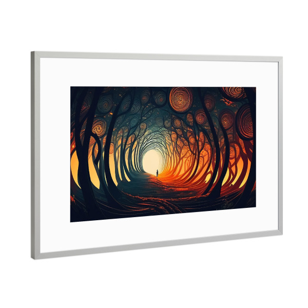 Poster mit Rahmen Silber "Blauer und roter Spiralwald" artboxONE - Abstrakt