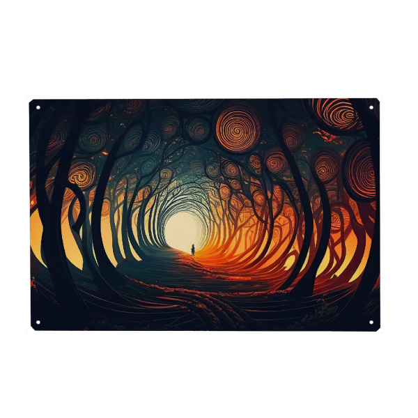 Metall Poster "Blauer und roter Spiralwald" artboxONE - Abstrakt