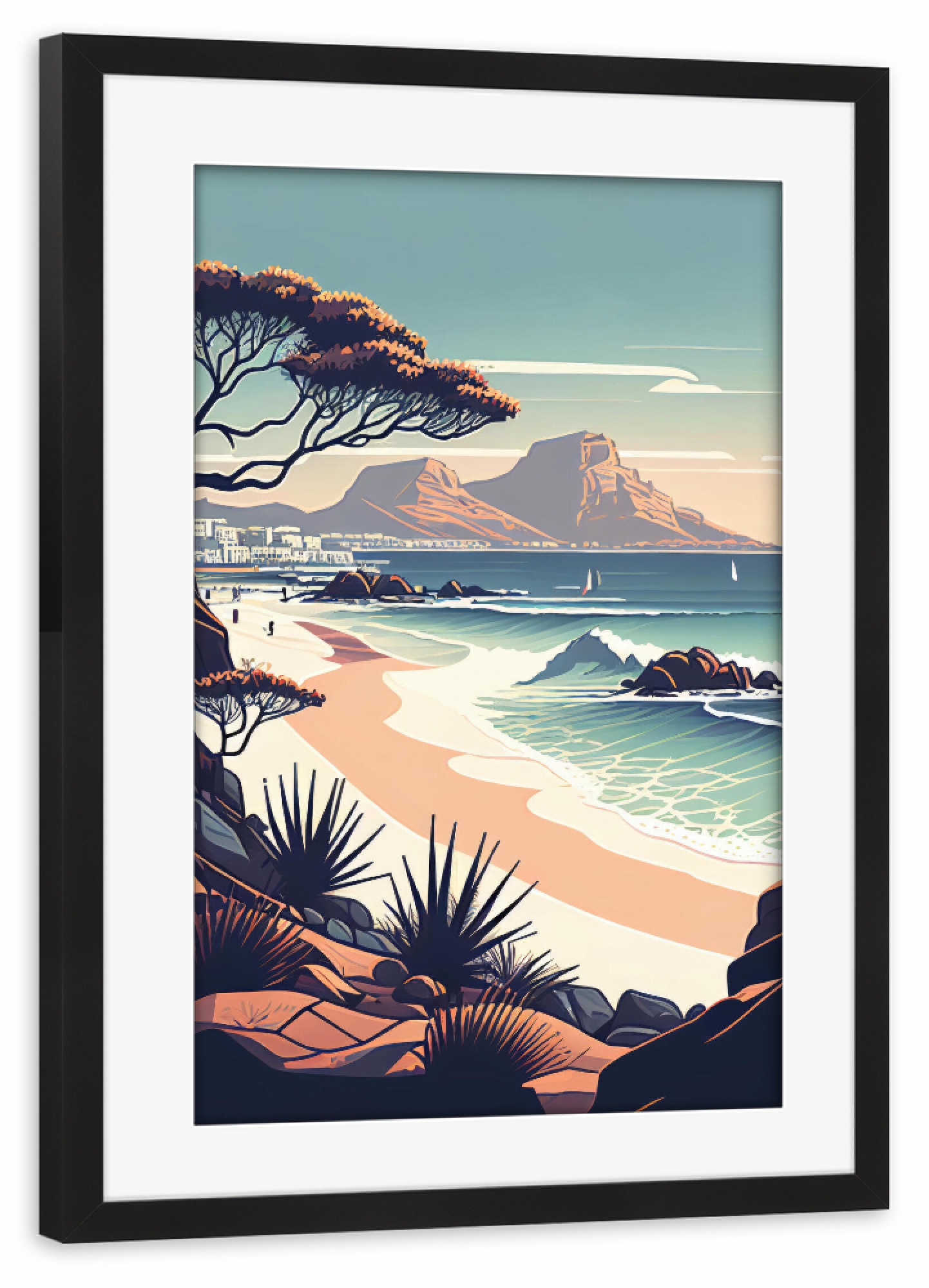Poster mit Rahmen schwarz "Kapstadt und Tafelberg, Südafrika" artboxONE - Städte,Natur,Reise / Strand und Meer