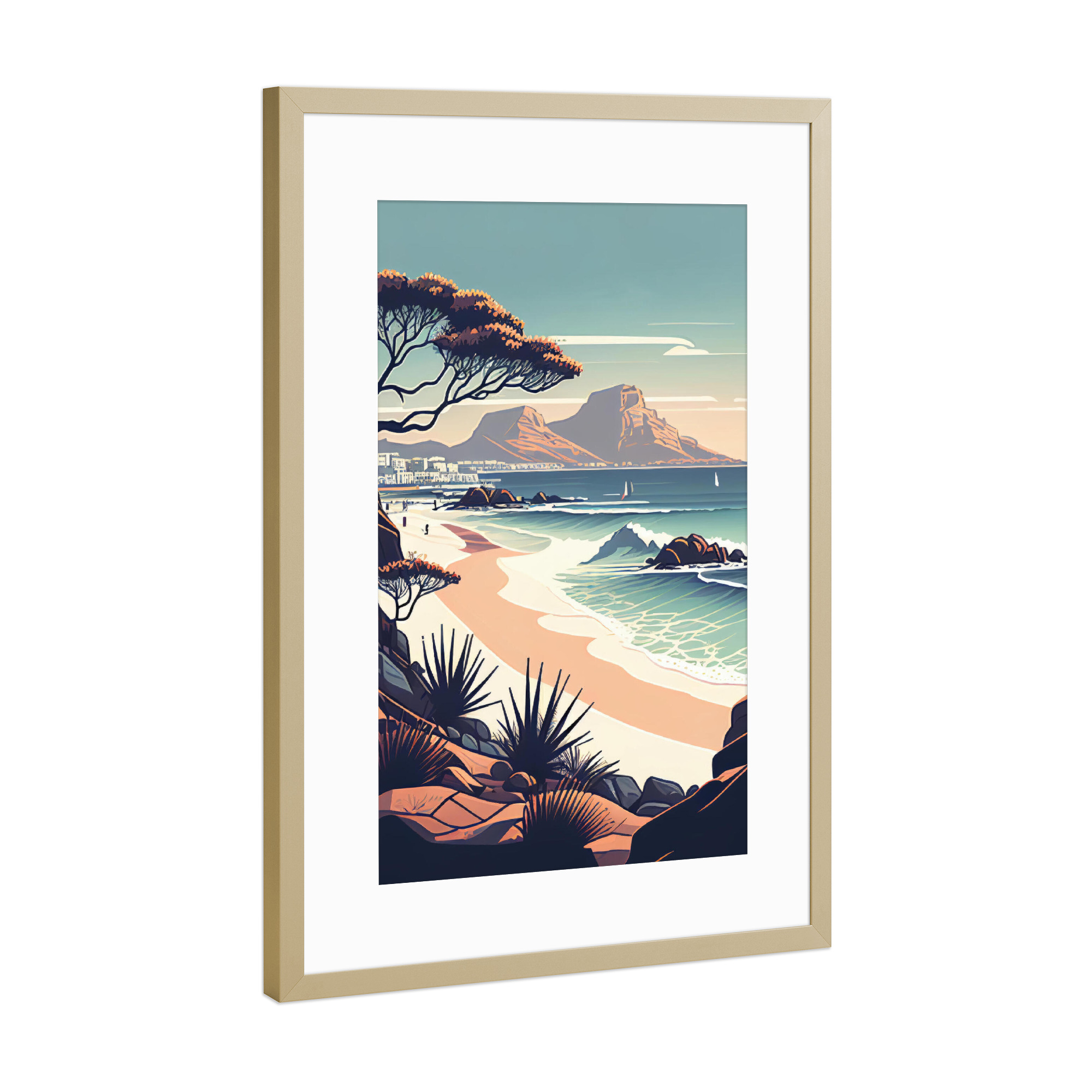 Poster mit Rahmen Gold "Kapstadt und Tafelberg, Südafrika" artboxONE - Städte,Natur,Reise / Strand und Meer