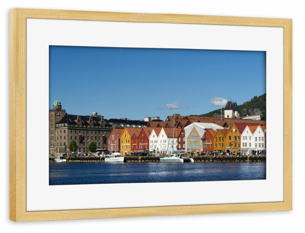 Poster mit Rahmen kiefer "Historisches Hanseviertel Bryggen" artboxONE - Reise,Architektur,Reise / Strand und Meer,Reise / Länder