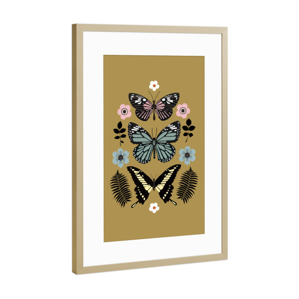 Poster mit Rahmen Gold "Schmetterlings-Totem" artboxONE - Natur,Tiere
