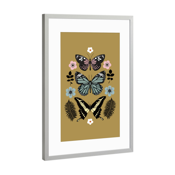 Poster mit Rahmen Silber "Schmetterlings-Totem" artboxONE - Natur,Tiere
