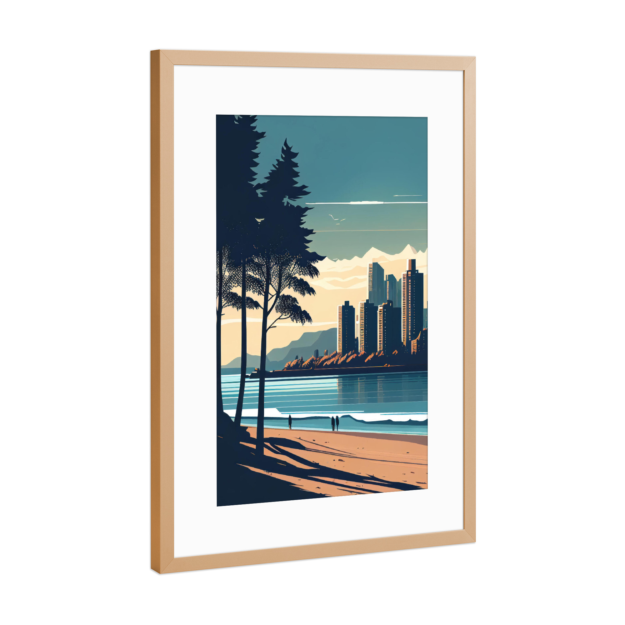 Poster mit Rahmen Kupfer "Vancouver Beach & Skyline, Kanada" artboxONE - Städte,Reise,Reise / Strand und Meer