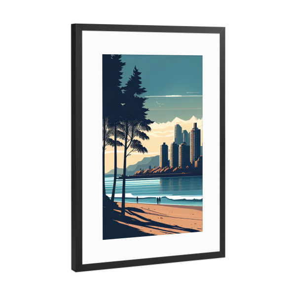 Poster mit Rahmen Schwarz (Metallic) "Vancouver Beach & Skyline, Kanada" artboxONE - Städte,Reise,Reise / Strand und Meer