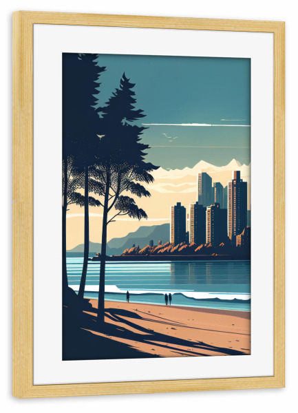 Poster mit Rahmen kiefer "Vancouver Beach & Skyline, Kanada" artboxONE - Städte,Reise,Reise / Strand und Meer