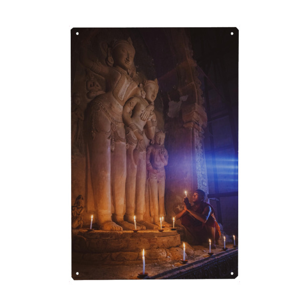 Holzbild "Mönch beim beten" artboxONE - Architektur,Reise / Asien,Männer