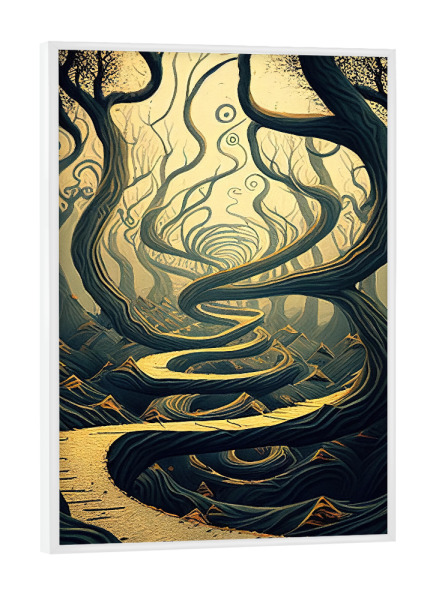 Poster mit weißem Rahmen "Surrealer Weg im mystischen Wald" artboxONE - Abstrakt