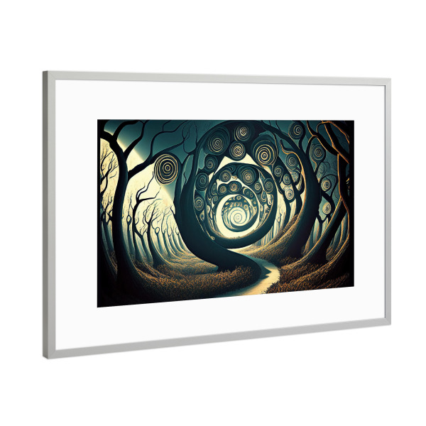 Poster mit Rahmen Silber "Spiralbäume auf surrealem Weg" artboxONE - Abstrakt