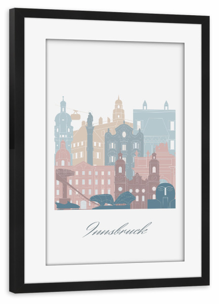 Poster mit Rahmen schwarz "Innsbruck skyline earth tones" artboxONE - Städte,Reise,Architektur,Kartografie