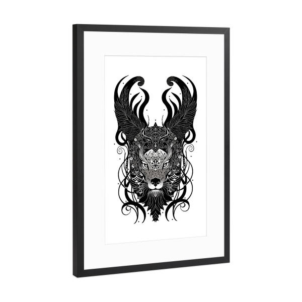Poster mit Rahmen Schwarz (Metallic) "The inner monster" artboxONE - Tiere,Schwarzweiß,Fiktion