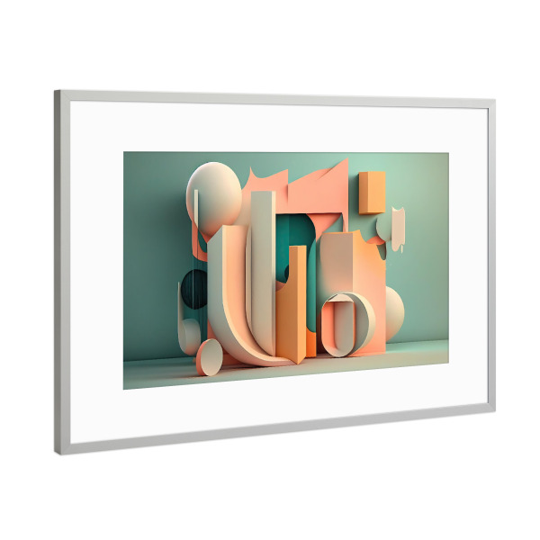 Poster mit Rahmen Silber "Abstrakte grüne Pastellformen" artboxONE - Abstrakt,Geometrie