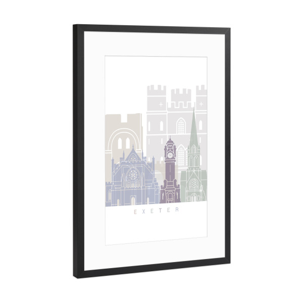 Poster mit Rahmen Schwarz (Metallic) "EXETER-SKYLINE-PASTELL" artboxONE - Städte,Architektur