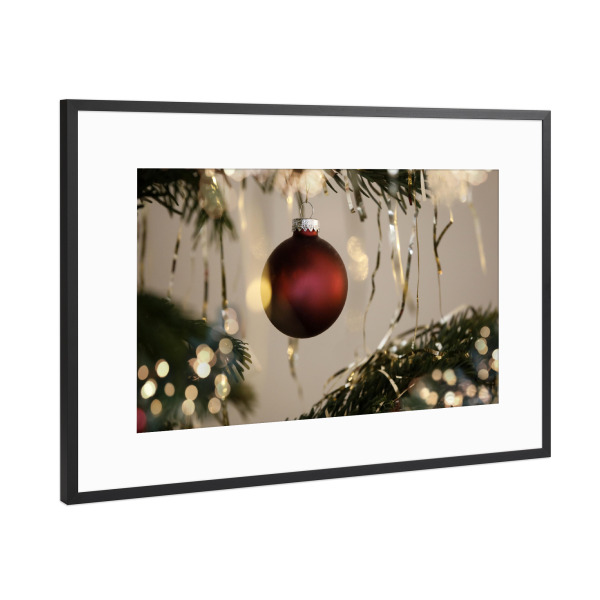 Poster mit Rahmen Schwarz (Metallic) "Glitzernde Weihnachten rot gold" artboxONE - Natur,Floral,Weihnachten