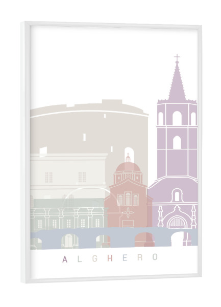Poster mit weißem Rahmen "ALGUERO SKYLINE PASTELL" artboxONE - Städte