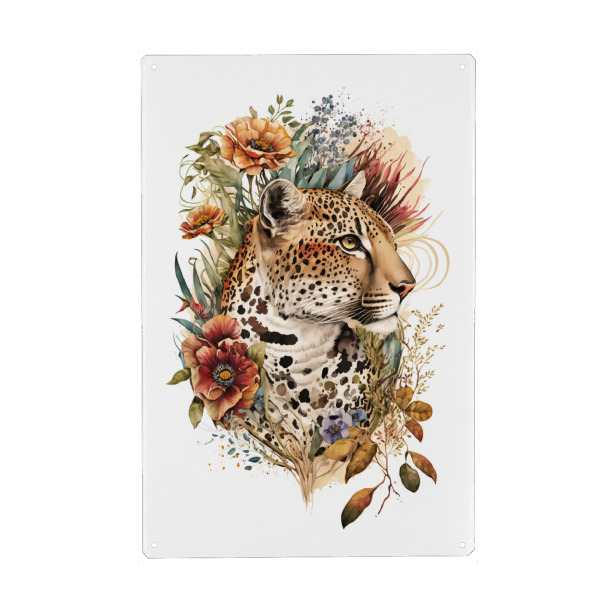 Holzbild "Leopard mit Blumen" artboxONE - Floral,Tiere