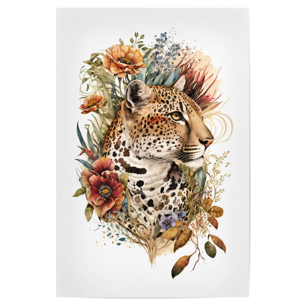 Poster 30x20 cm "Leopard mit Blumen" artboxONE - Floral,Tiere