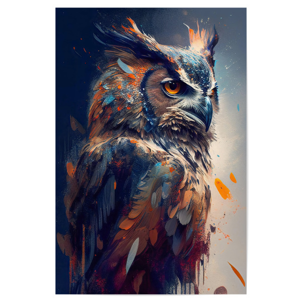 Poster "Blaue Eulenmalerei" artboxONE - Tiere - Tier,Kunst,Vogel,Leinwand,Bunte,Hübsch,öl,Eule,Farbe,Malerei,Porträt,Aquarell