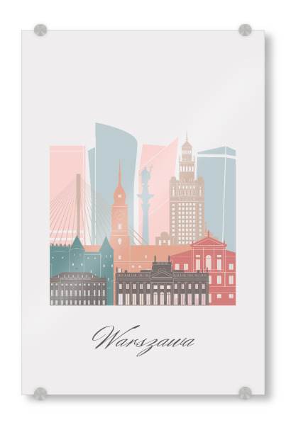 Acrylglasbild "Pastellstil der Warschauer Skyline" artboxONE - Städte,Reise,Architektur,Kartografie