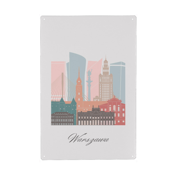 Holzbild "Pastellstil der Warschauer Skyline" artboxONE - Städte,Reise,Architektur,Kartografie