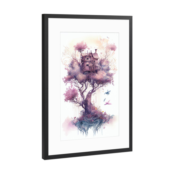 Poster mit Rahmen Schwarz (Metallic) "Verträumtes Baumhaus" artboxONE - Abstrakt
