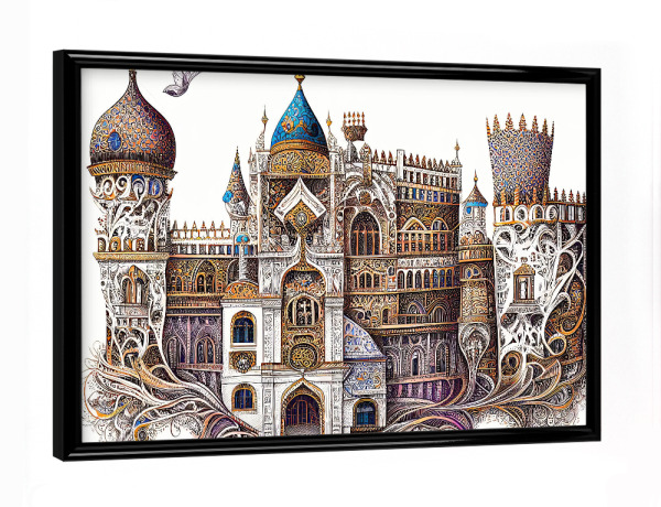 Poster mit schwarzem Rahmen "Weiße Schlosszeichnung" artboxONE - Abstrakt,Architektur