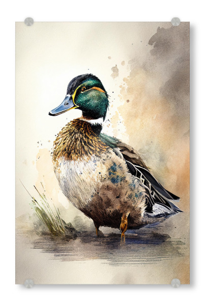 Acrylglasbild "Stockente Malerei" artboxONE - Tiere - Kunst,Schöne,Vogel,Leinwand,Zeichnung,Ente,Stockente,Natur,Farbe,Malerei,Aquarell
