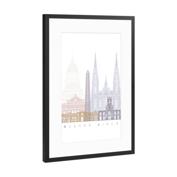 Poster mit Rahmen Schwarz (Metallic) "Skyline von Buenos Aires Pastell" artboxONE - Städte,Architektur