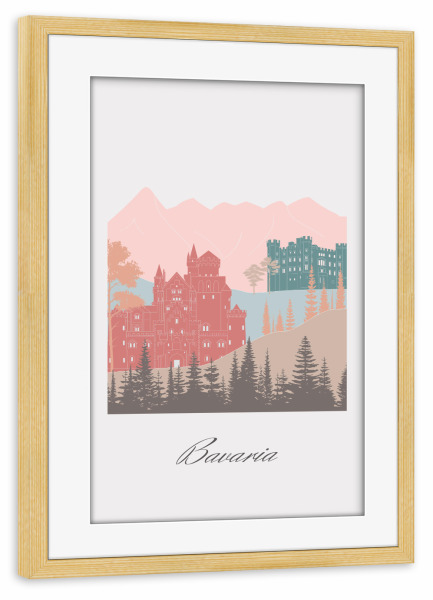 Poster mit Rahmen kiefer "Bayern-Skyline-Pastellstil" artboxONE - Städte,Reise,Architektur,Kartografie